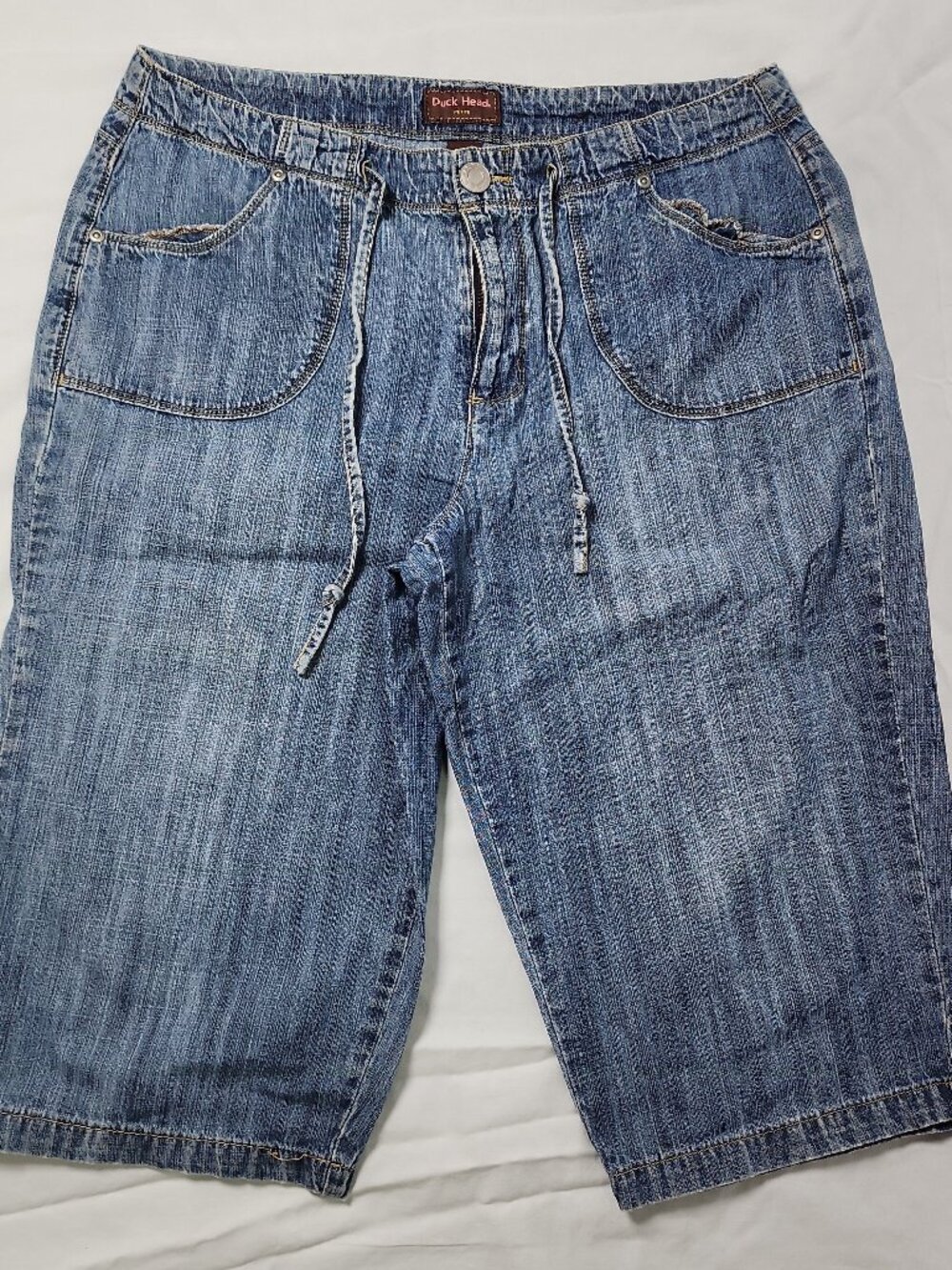 Vintage Duck Head Denim Jorts 14P Drawstring Bermuda Shorts Capri Y2K Distressed